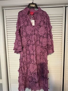 Marie by Victoria Dunn Purple Floral Crochet Midi Dress Kaftan
